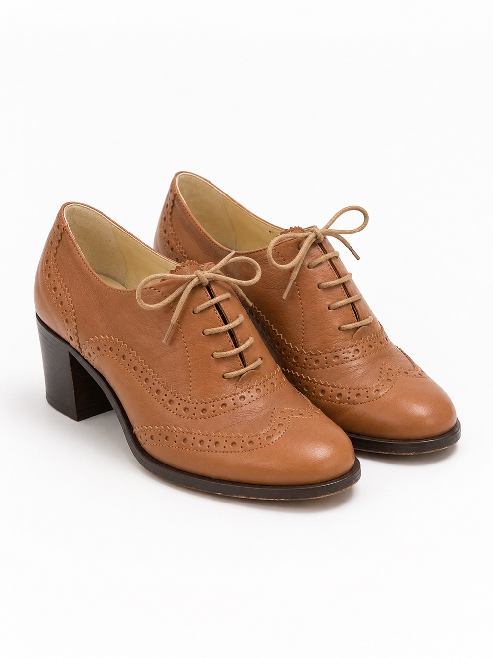 Hobbs London 7 Lace-Up Wingtip Oxford Block Heel Retro Vintage Style Office Boho